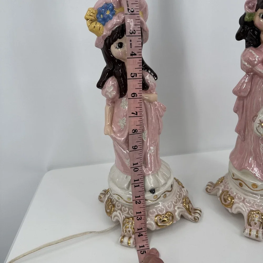 Vintage Pair Of Ceramic Handmade Holly Hobby Style Lamps 1974 Pink Prairie‎